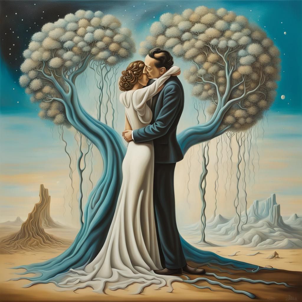 Surreal Winter Wonderland: Trees Hug as Wedding Couple