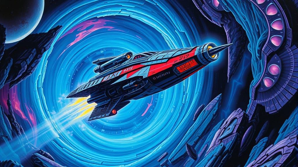 Psychedelic Wormhole Vortex in Gritty Sci-Fi Style