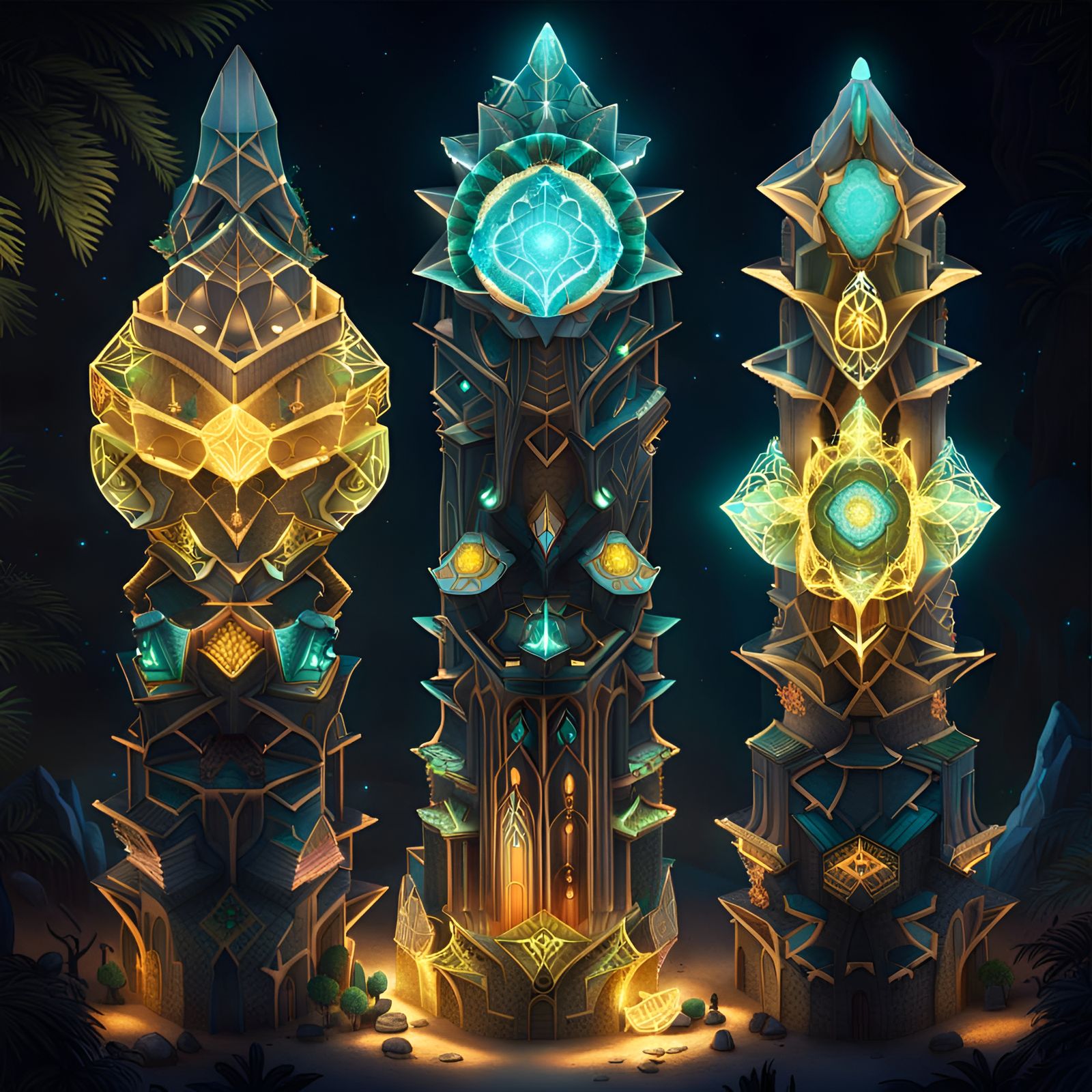 Glowing Crystal Towers in a Dreamlike Mecha Cityscape