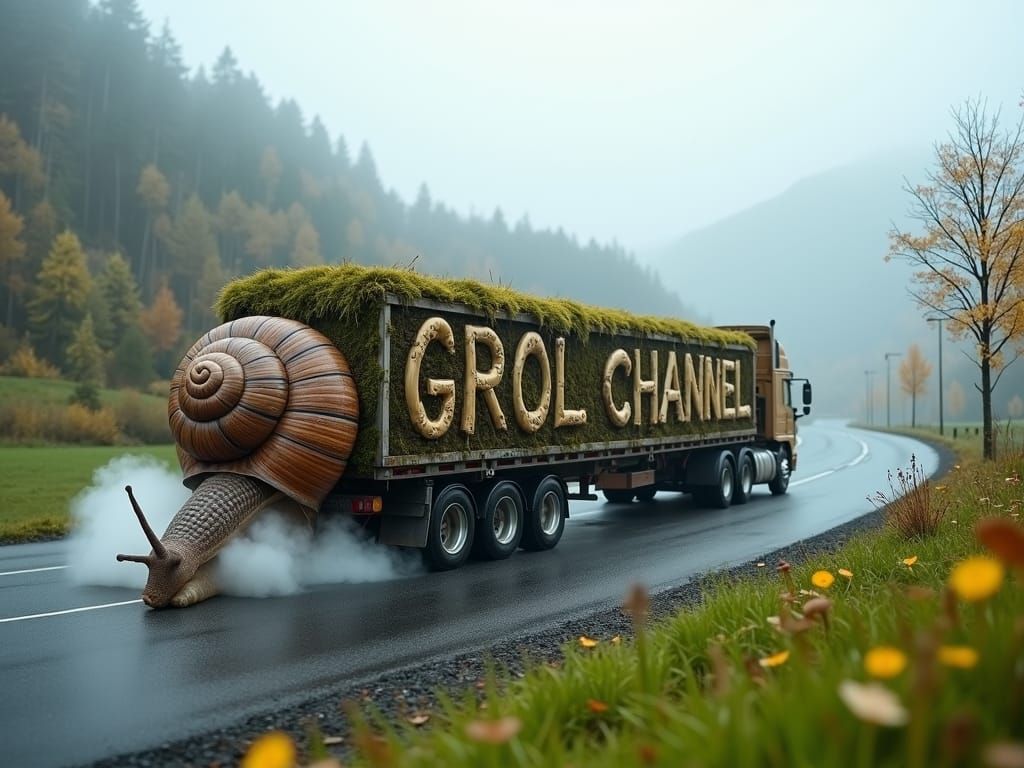 Giant Snail Crawls Mountain Road in Action-Packed Autumn Sce...