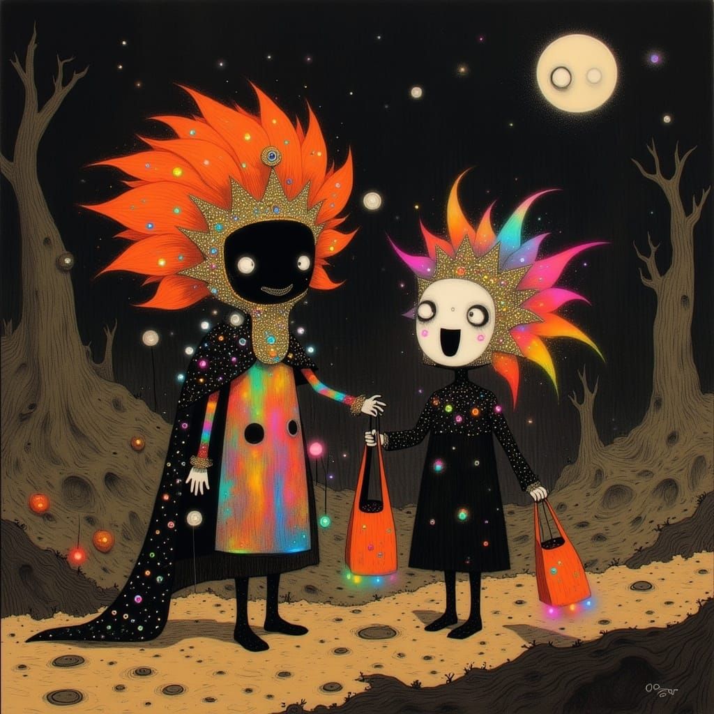 Vibrant Cartoon Monarchs Stroll Through Whimsical Autumnal L...