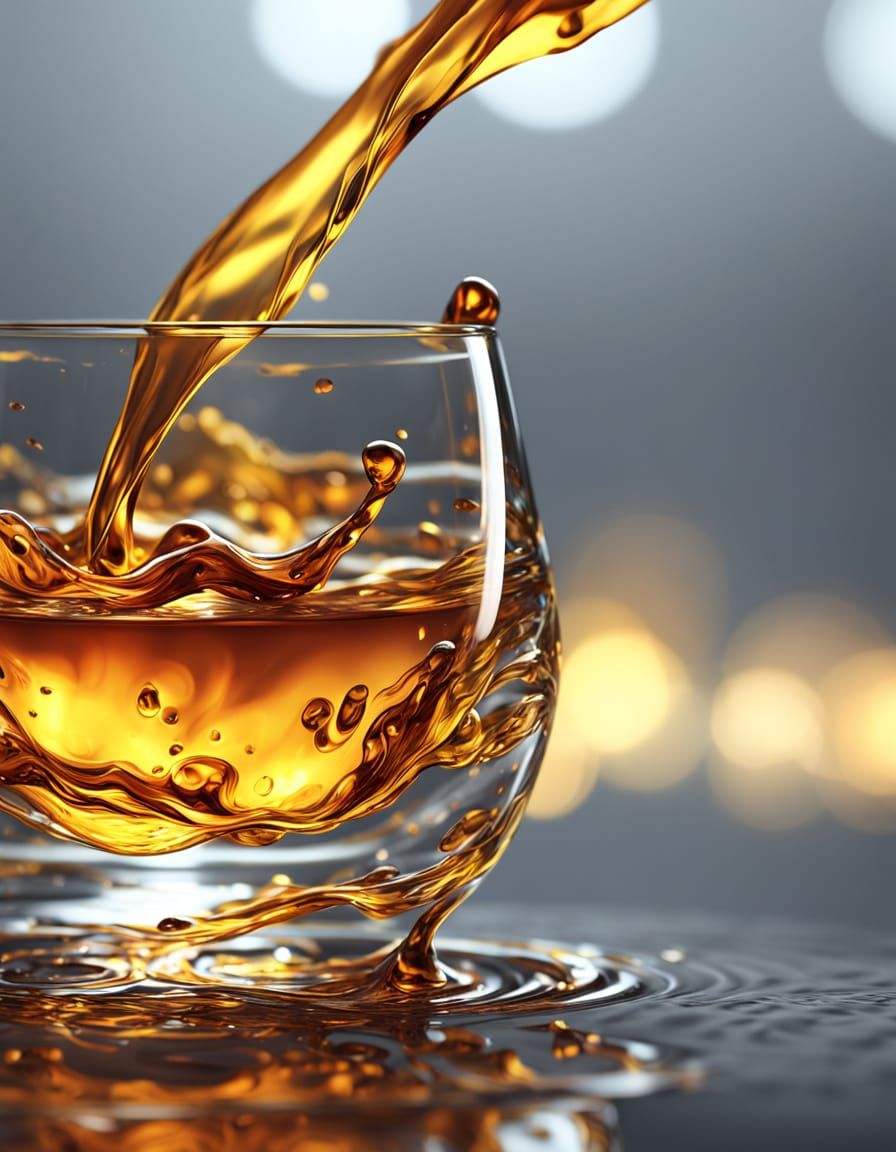Amber Rum Drop Creates Waves: Vivid Digital Art