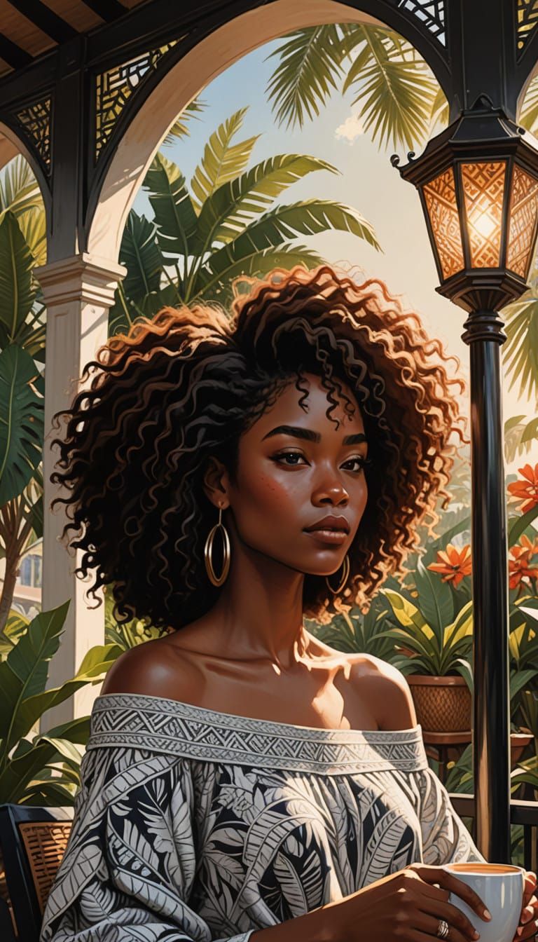 18 year old African-American woman with voluminous, curly ha...