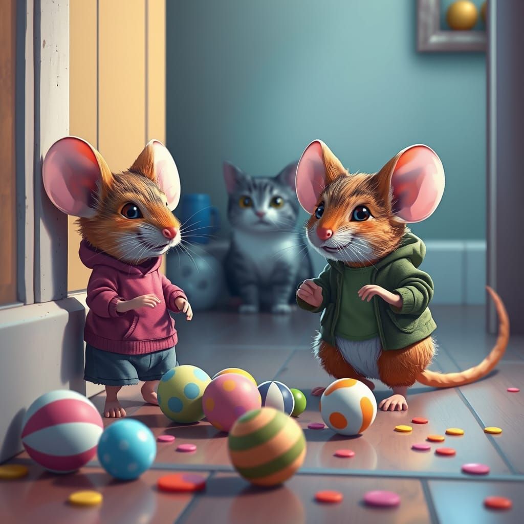 Whimsical Mice Party with Candy Colors and Dynamic Lighting