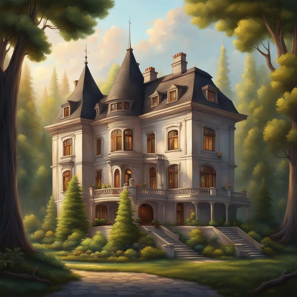 Luminous Forest Estate in Elegant Art Nouveau Style