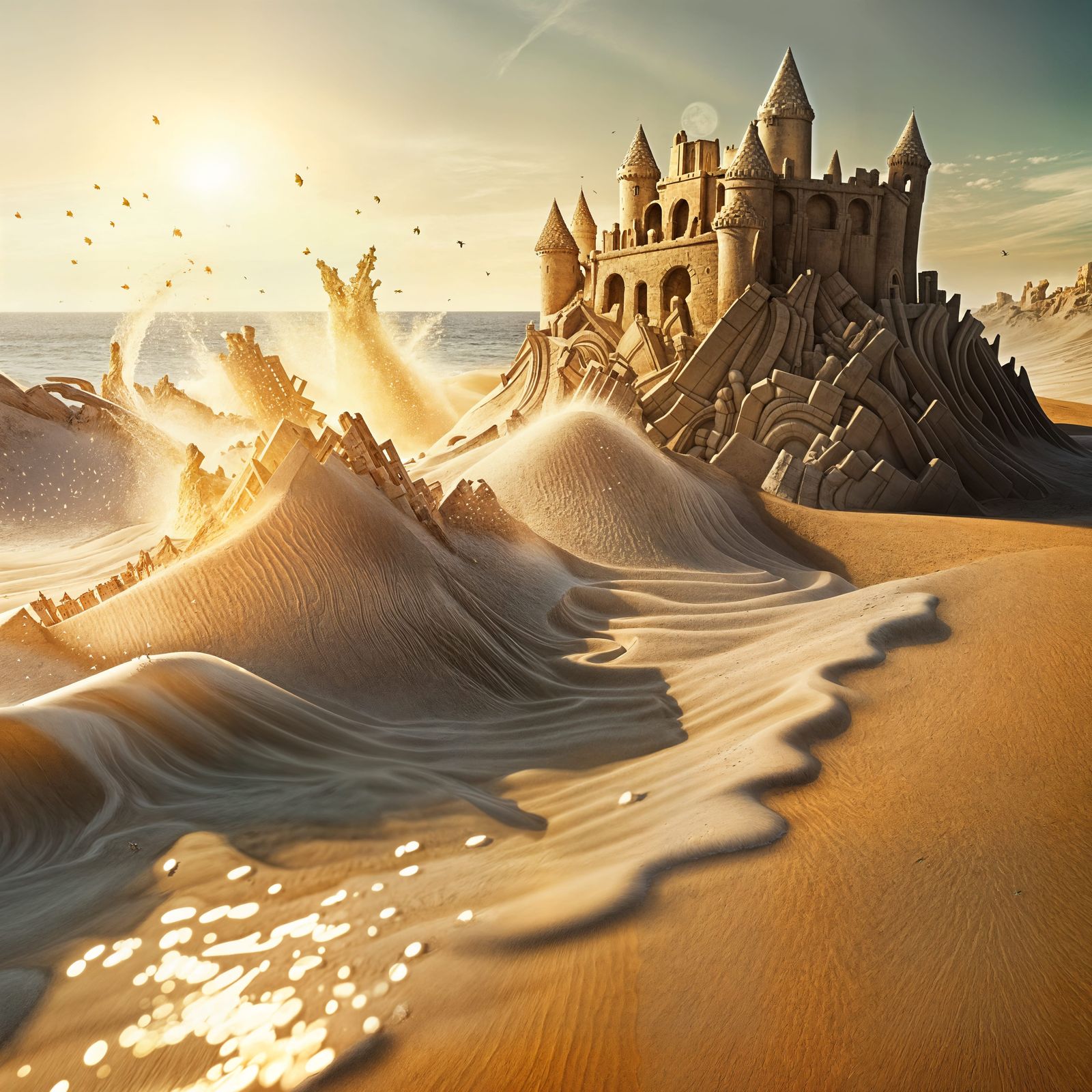 Ethereal Beach Castle Melts into Turquoise Horizon