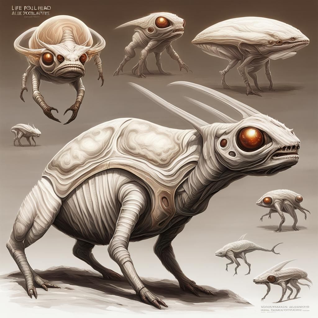 Alien Exoplanet with Bioluminescent Bullhead Creatures