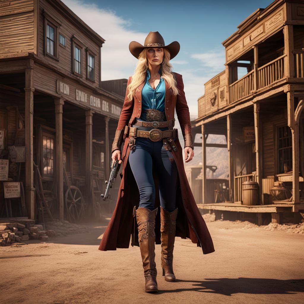 Elegant Gunslinger in a Western Frontier Town