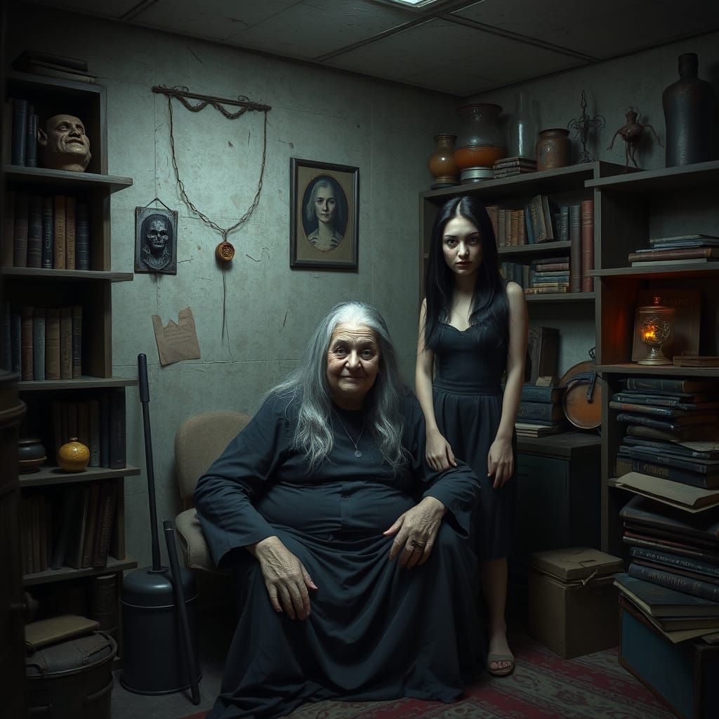 Mysterious Old Crone Surrounded by Dark Occultism