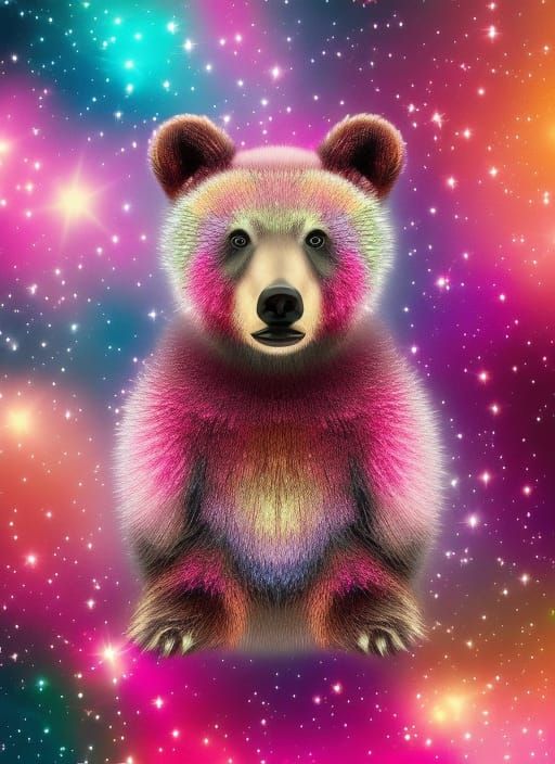 Cosmic Baby Bear in Vibrant Metallic Hues