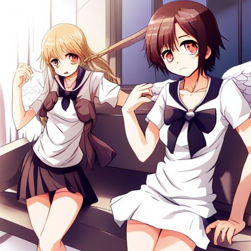 Timid Angel Adaptation in Human High School in Anime Style