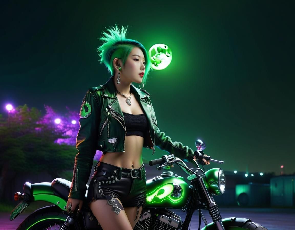 Glamorous Punk Biker Goddess Reigns Under Crescent Moon
