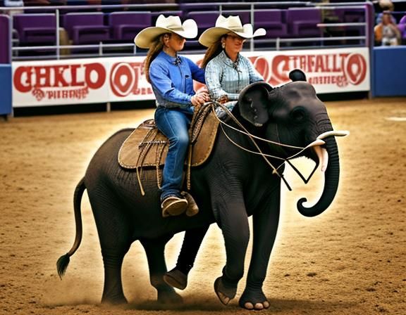 Miniature Rodeo Elephants with Female Riders in a San Antoni...