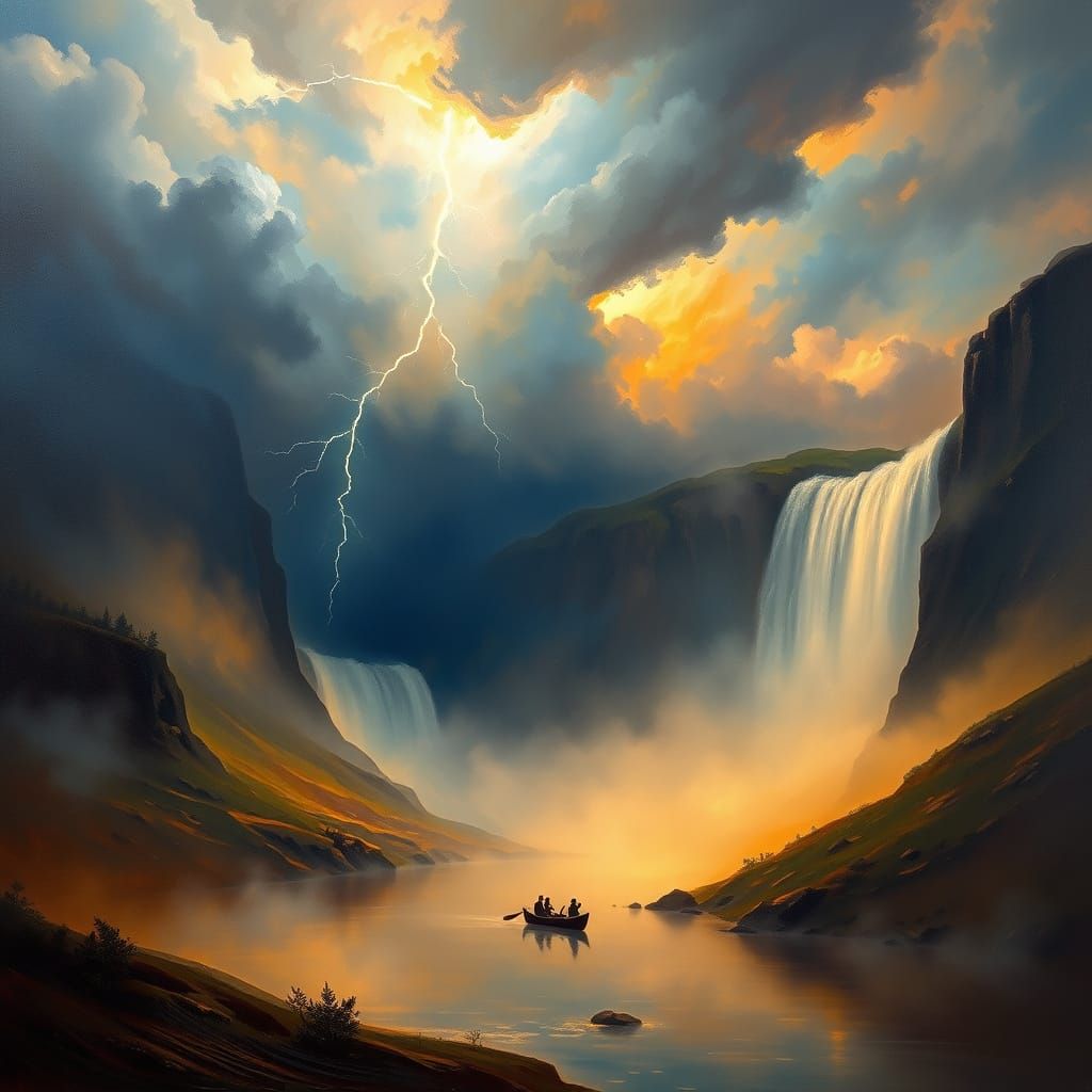 Dramatic Oil Painting of Thunderstorm Valley Landscape with ...