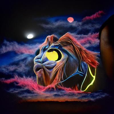 Epic Savannah Sunset with Regal Lion in Distinct African Art