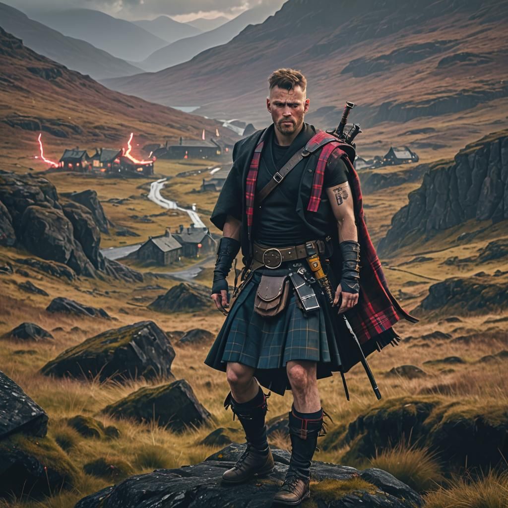 Glowing Highlander in Neon Highlands