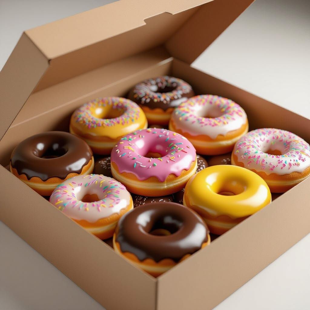Hyperrealistic Donuts Overflowing in a Box
