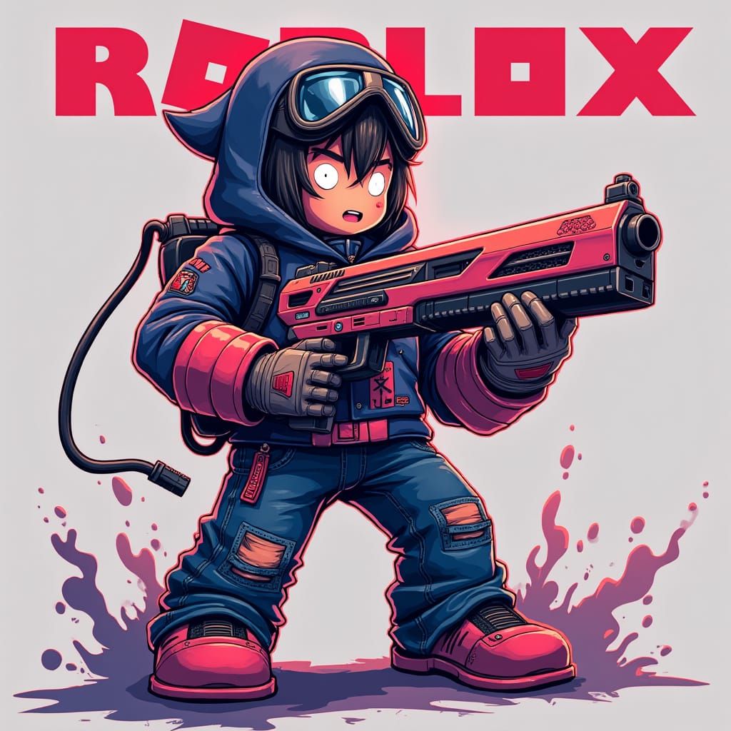 Roblox-Style Gunner in Anime-Inspired Futuristic Pose