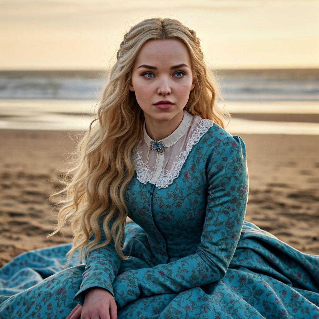 Dove Cameron as Lucy Westenra on Whitby Beach