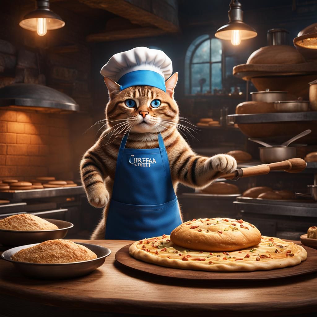 Stunning Brown Tabby Cat in Pizza Parlor Splendor as Matte P...