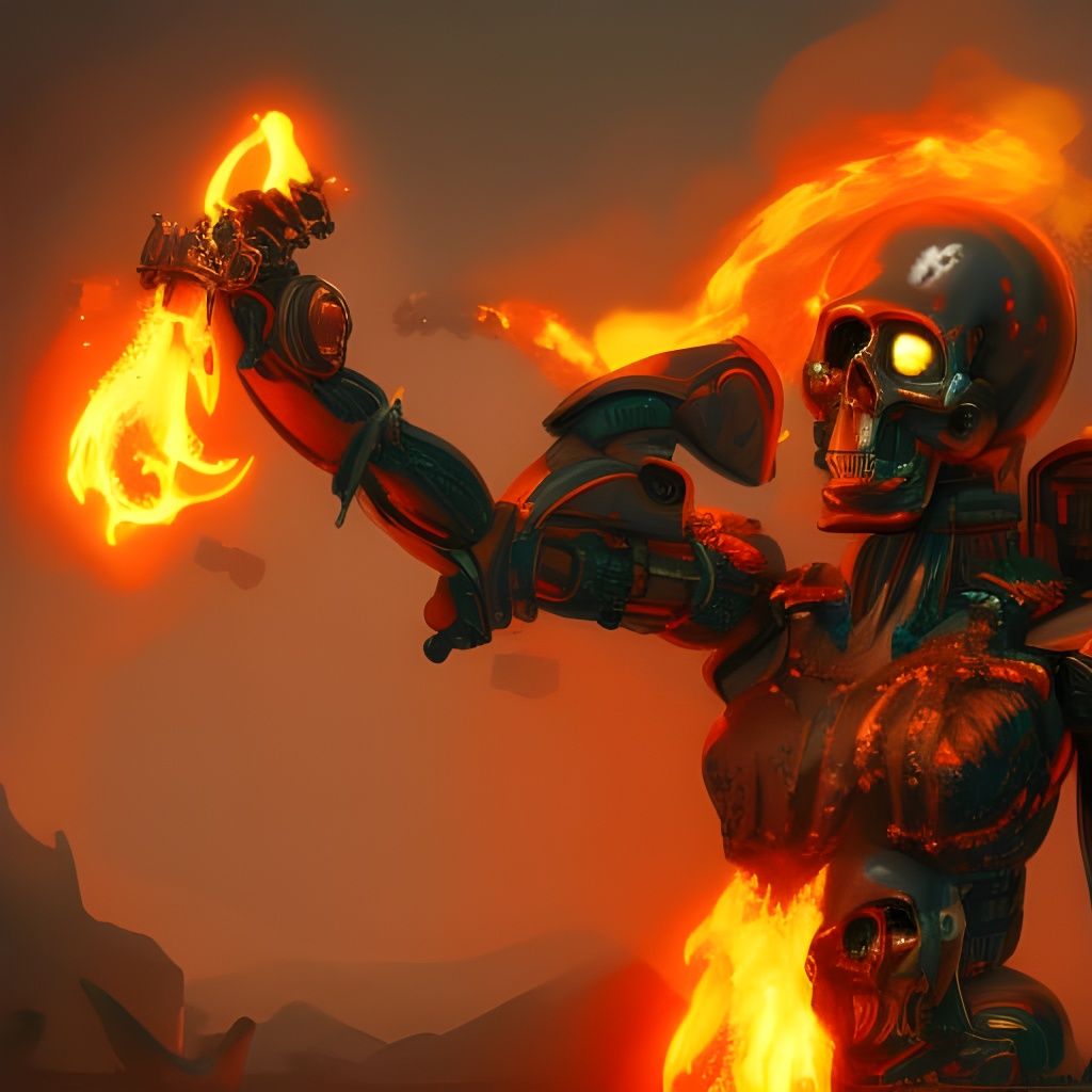 Robotic Conqueror in a Vivid, Fantastical Landscape