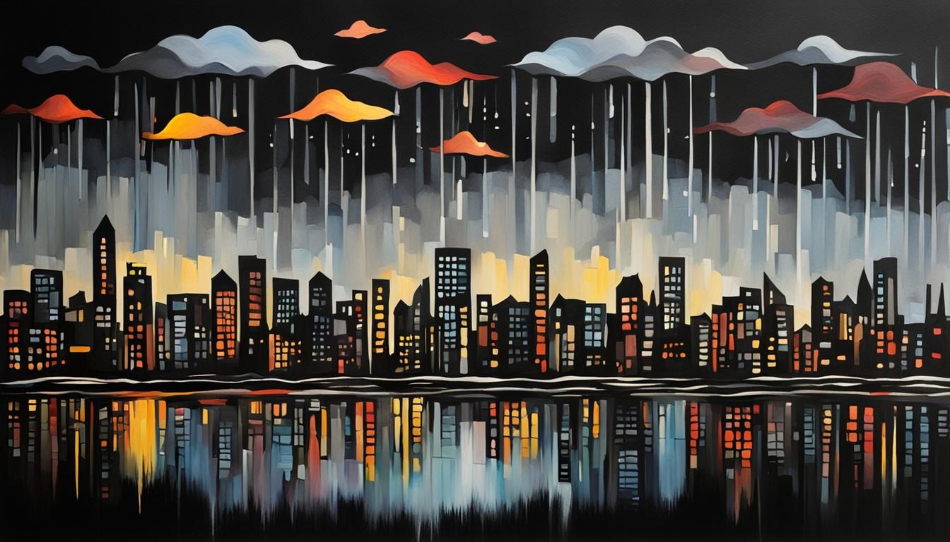 Cityscape in Rainy Black Night