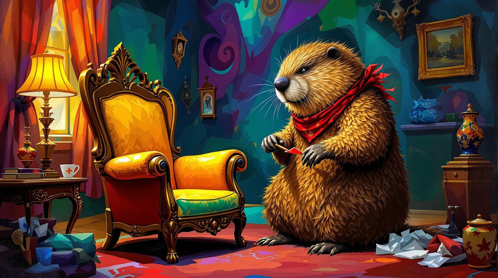 Beaver Crafts Elegant Armchair in Surrealist Style