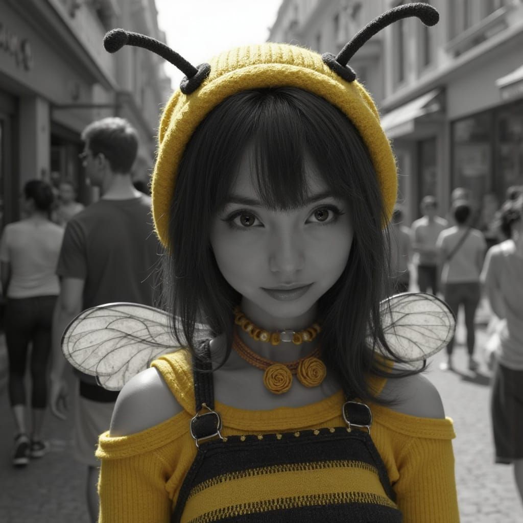 Woman in Bumble Bee Costume as Anime Art