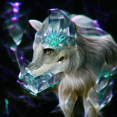 Moonlit Crystal Wolf in a Dreamlike Landscape