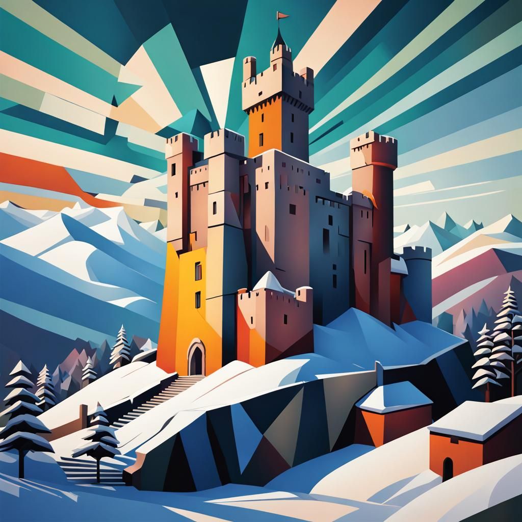 Surreal Irish Castle in a Winter Wonderland - Neo-Cubist Sty...
