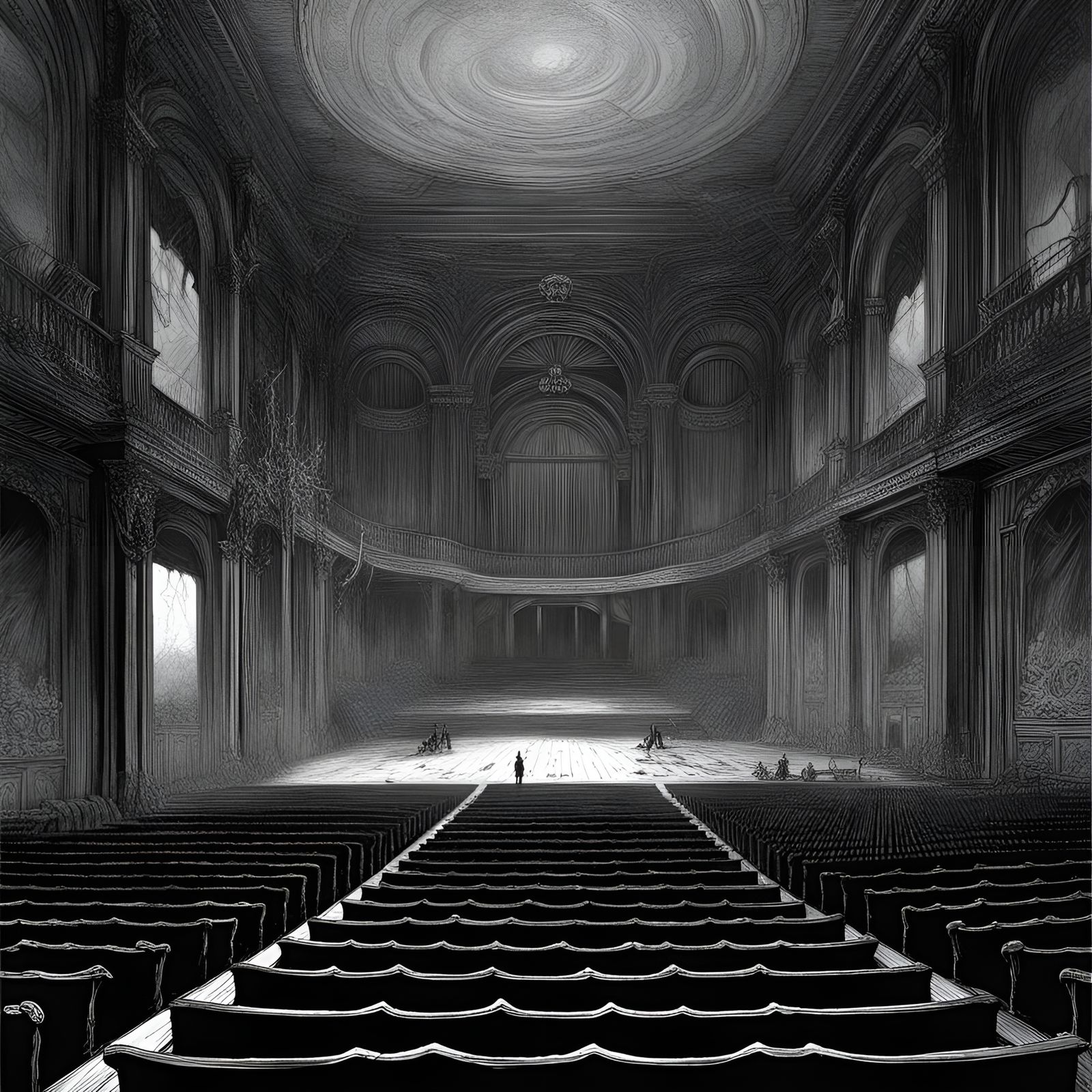 Haunting Opera House in Black and White, Black Metal Cover A...