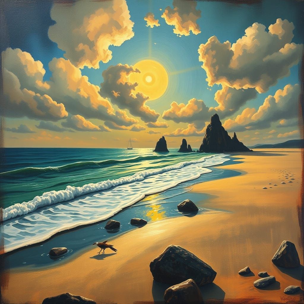 Surreal Beach Scene in Dali's Dreamlike Style