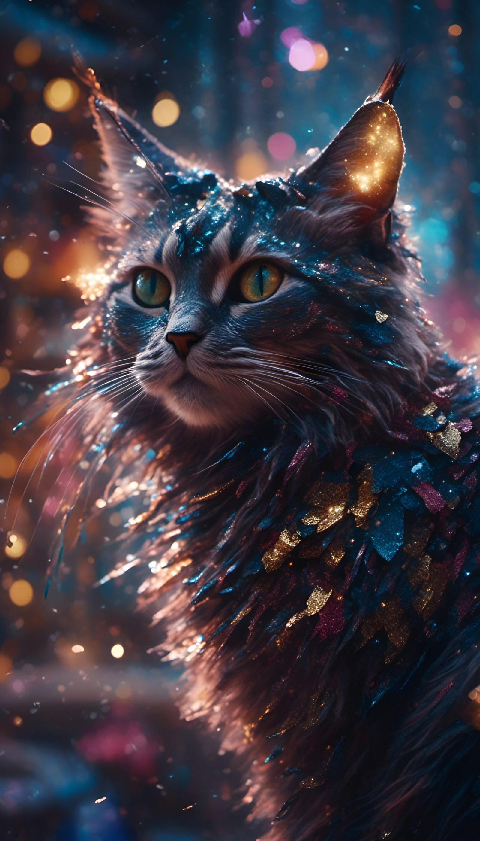 Mystical Cat in Ethereal Glittering Realm