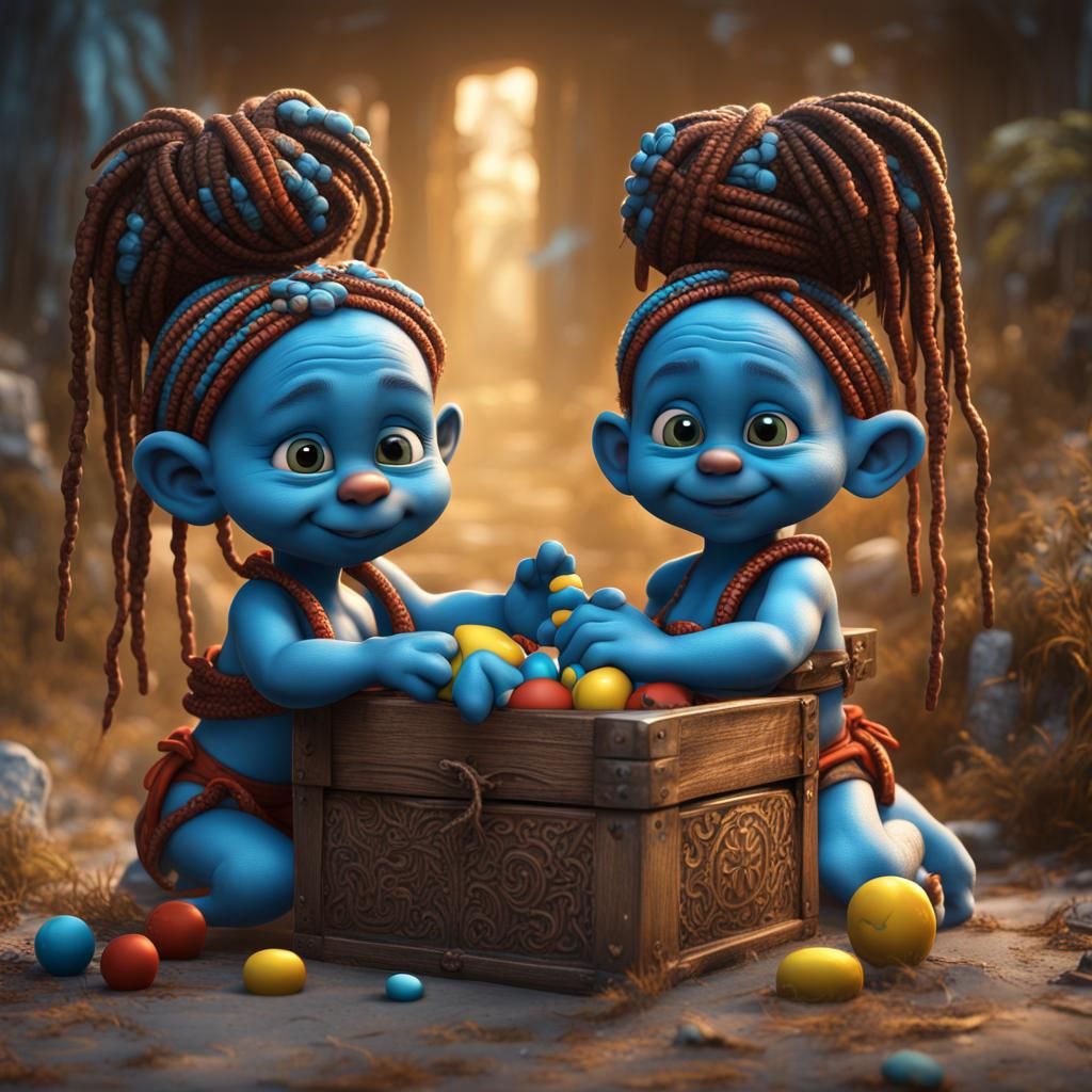 Smurfberry Twins in Vibrant African-Inspired Fantasy