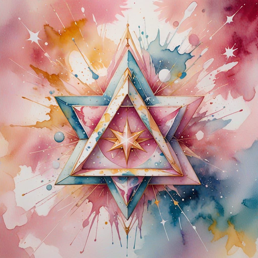 Pink Quartz Star Tetrahedron Radiates Pastel Watercolours