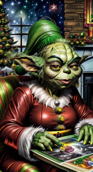 Photorealistic Scratchboard Portrait of a Magical Mrs. Claus...