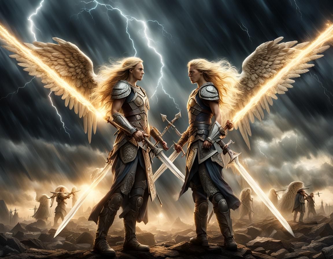 Spectacular Angels Engage in Heavenly Battle with Intense Li...