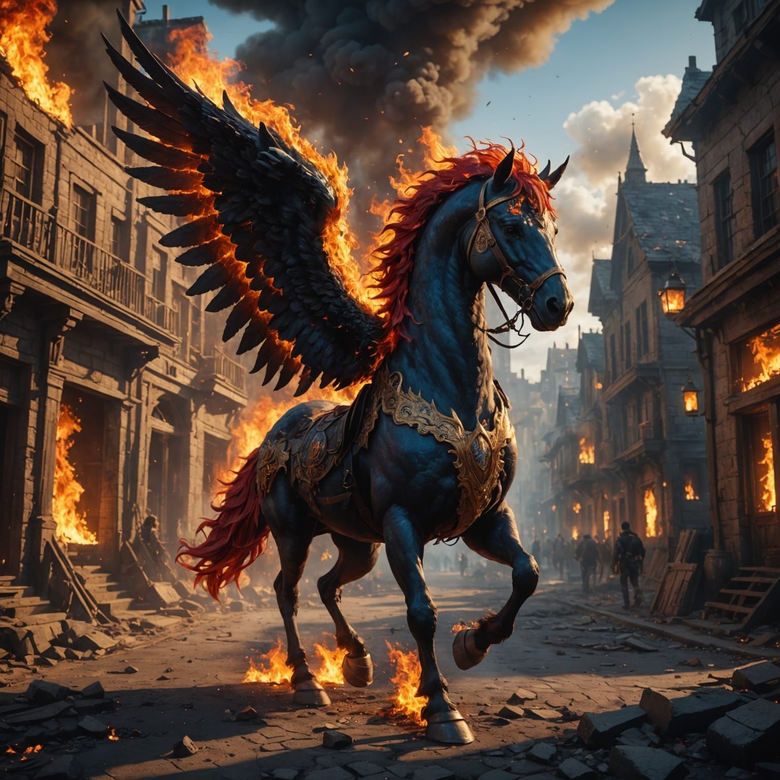Mythical Fire Pegasus Emerges from Inferno in Vivid Fantasy ...