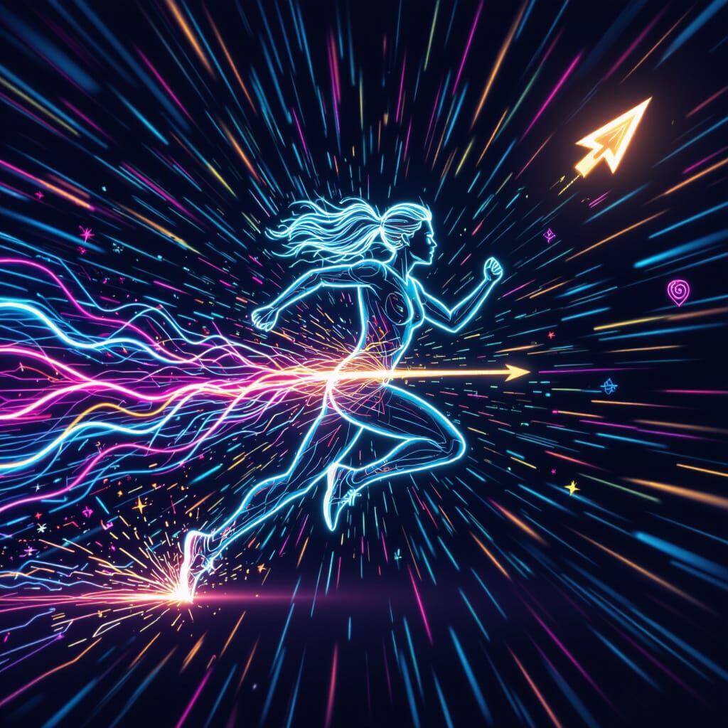 Energetic Figure Sprints Forward in Neon Motion Aesthetic