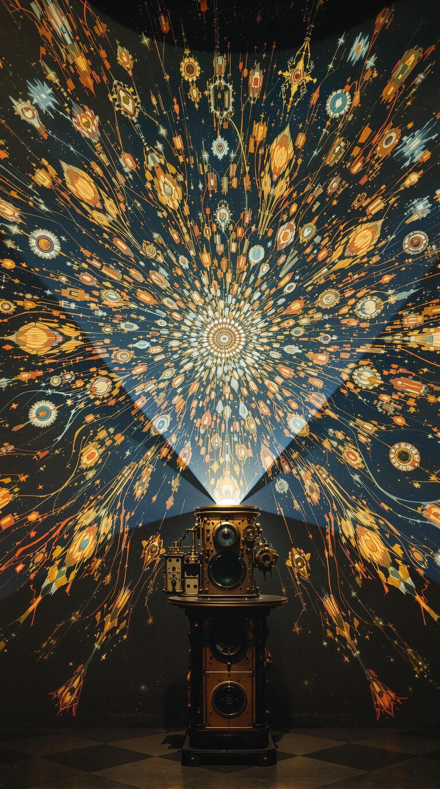 Steampunk Kaleidoscope Projector Displaying Fractal Pattern