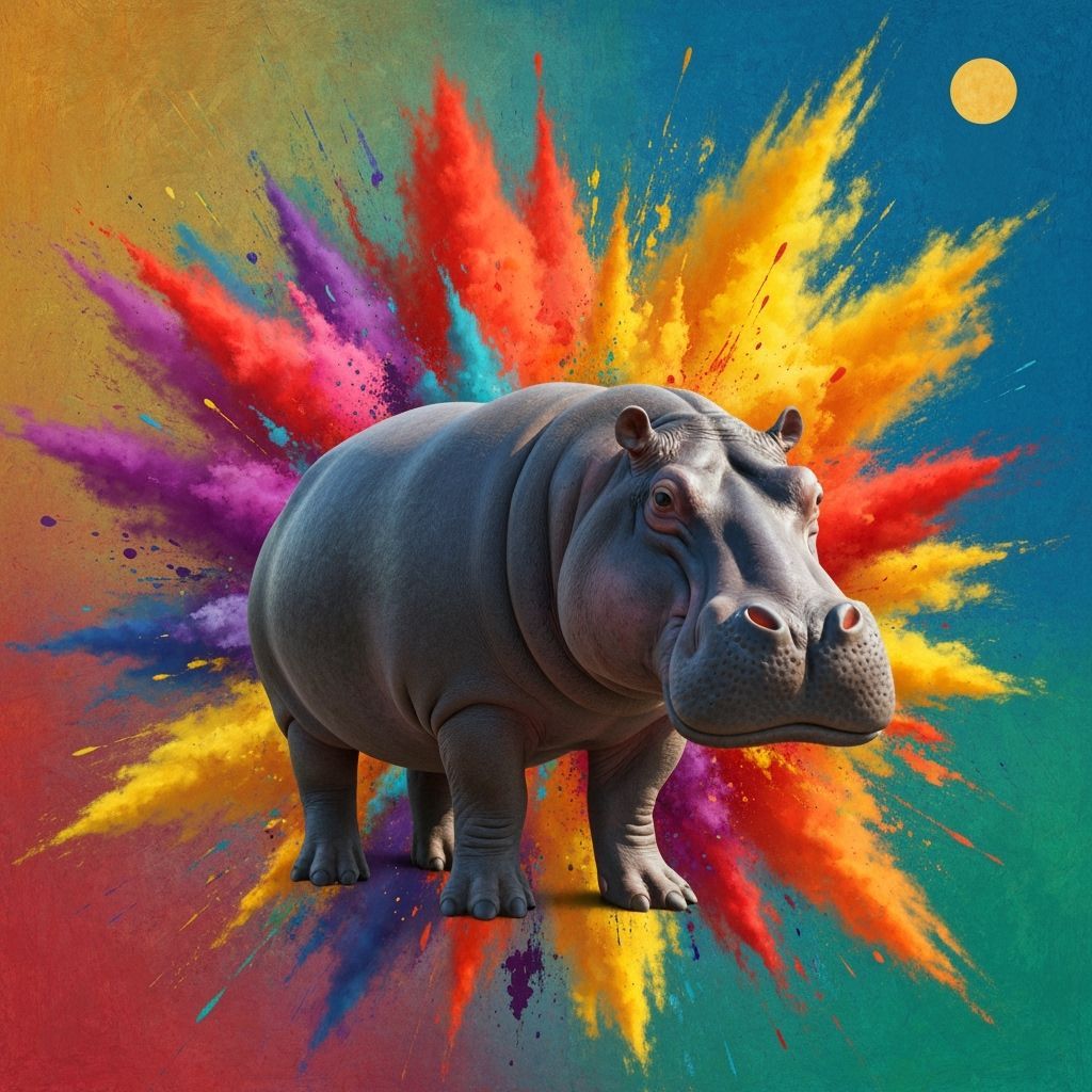 Hyperrealistic Hippo in Abstract Color Explosion