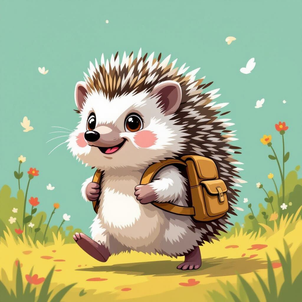 Whimsical Cartoon Hedgehog with Backpack