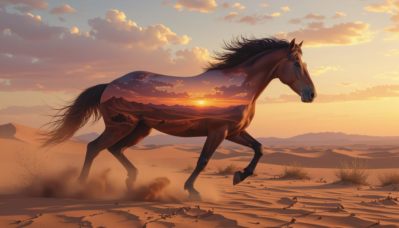 Wild Horse Made of Desert Landscape