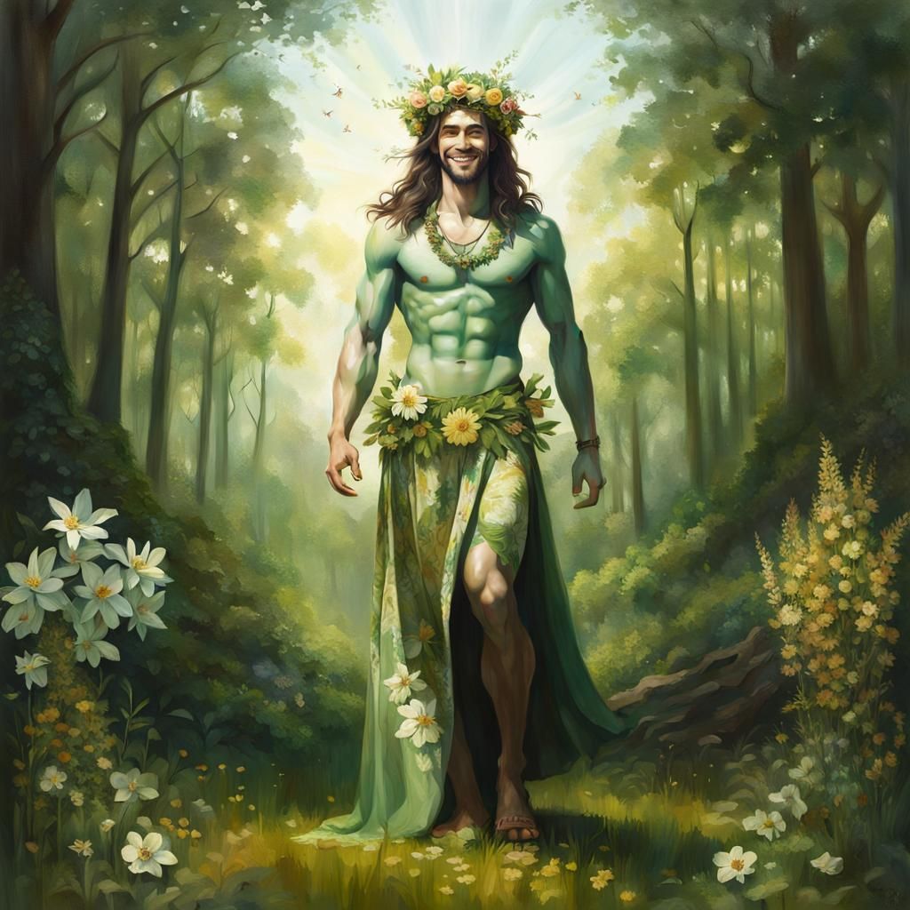 Sensual Pagan God Adorned in Floral Beauty