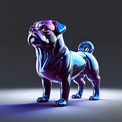 Vibrant Blown Glass Pug in Hyperrealistic 3D Style