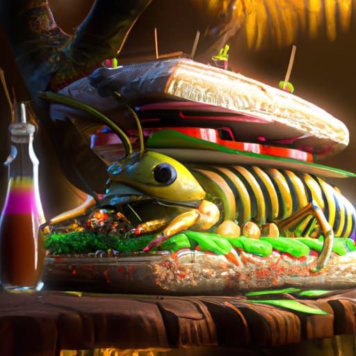 Surreal Cricket Fastfood Sandwich in Fantastical Detail