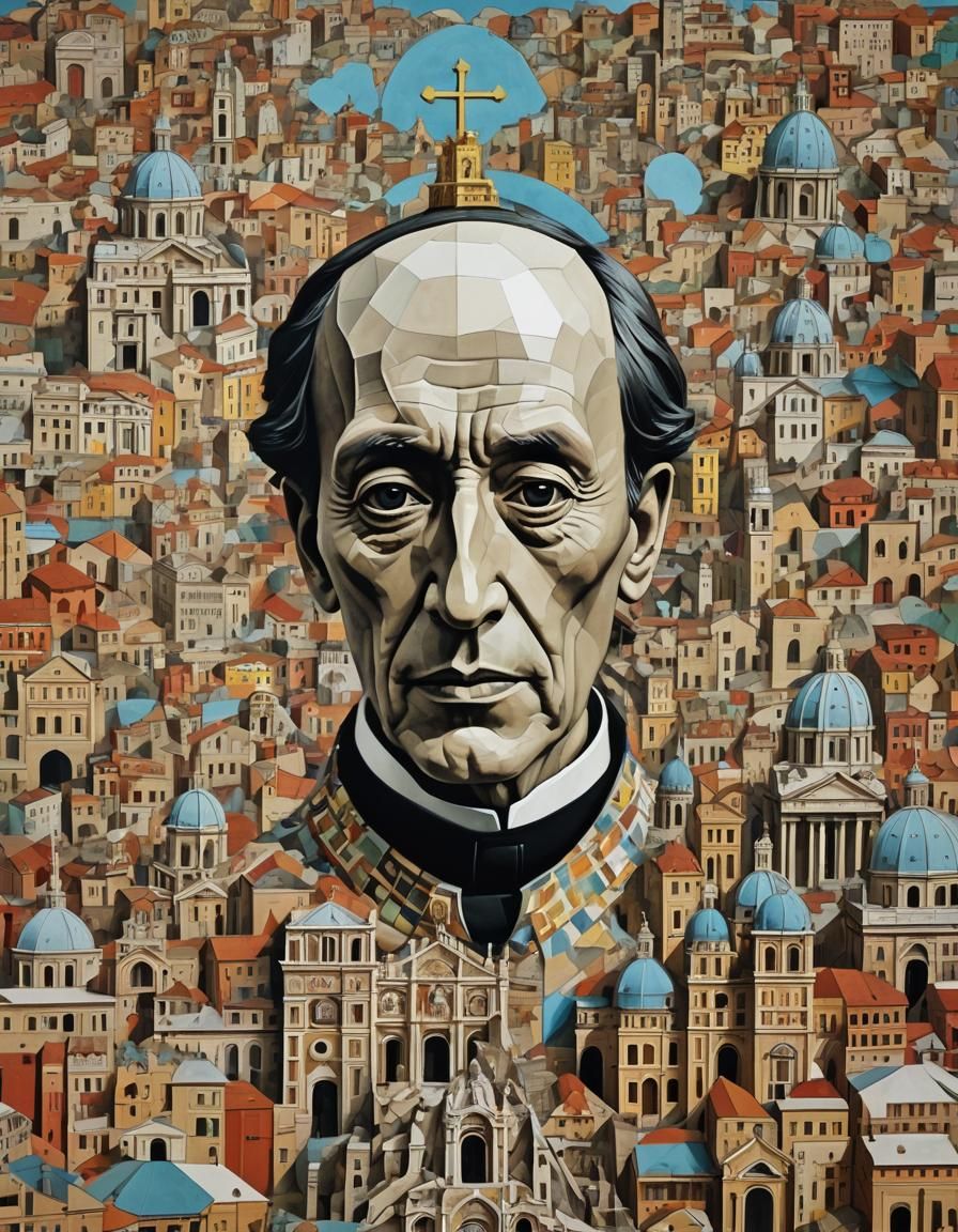 Surrealistic Geometric Abstraction in Paper Mache Style