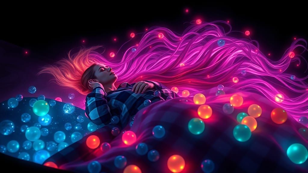 Dreamscape: Woman Sleeping Under Celestial Quilt