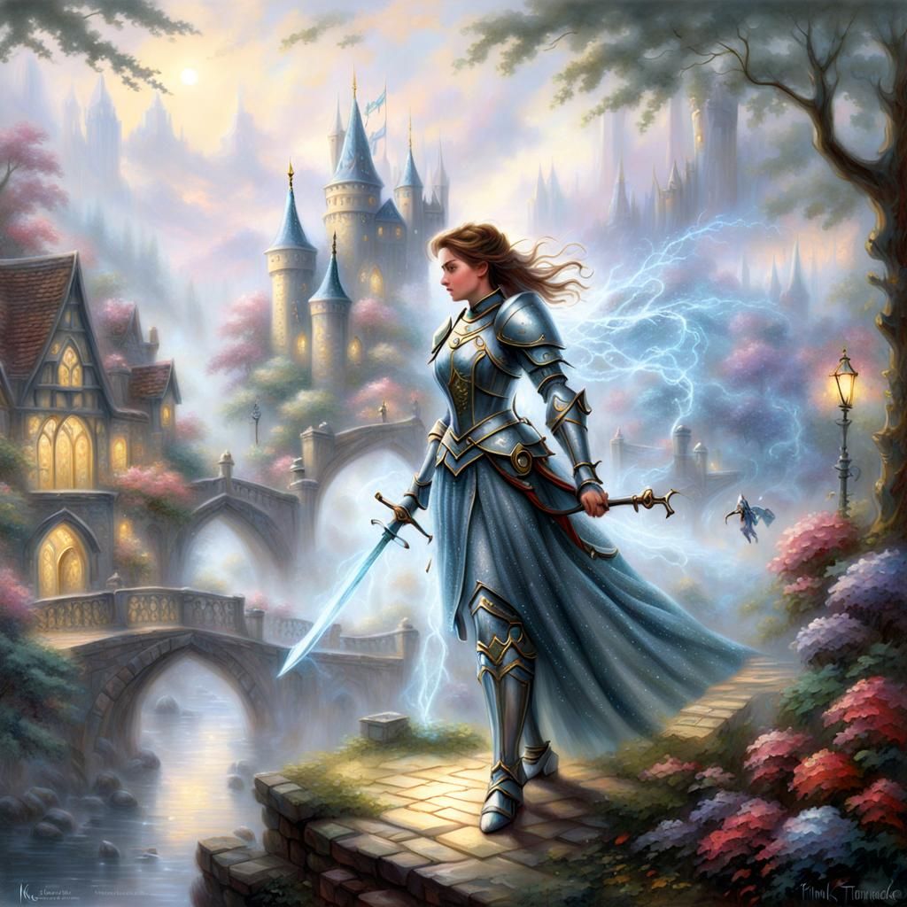 Knight Girl in Whimsical Fantastical Scene