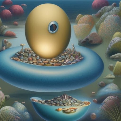Surreal Landscape: A Majestic River Falls as an Egg, With Bi...